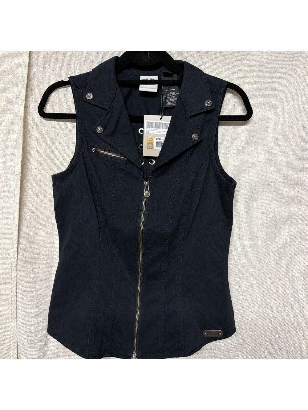 NWT Harley-Davidson Women's Black Laced Back Zip Front Vest Size Small